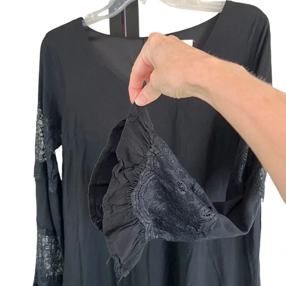 FRANCESCA'S Bird Cage Label Long Sleeve with Lace Black Lined Dress Size Medium - Picture 3 of 10